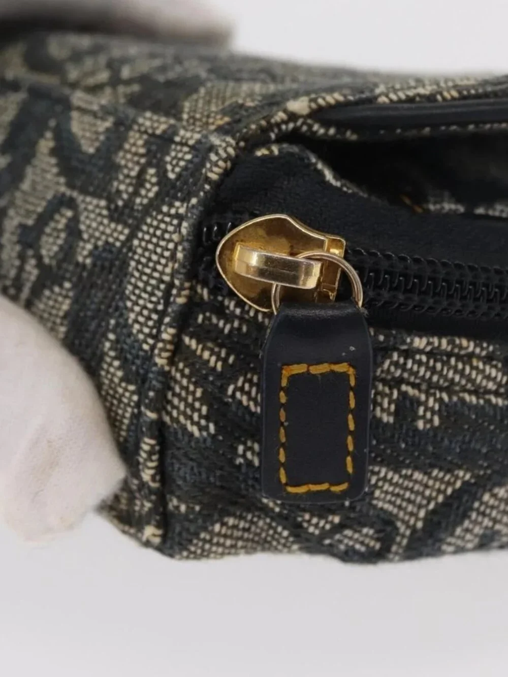 Christian Dior Trotter Canvas Saddle Pouch Navy Gold Auth 157216 - Picture 9 of 16